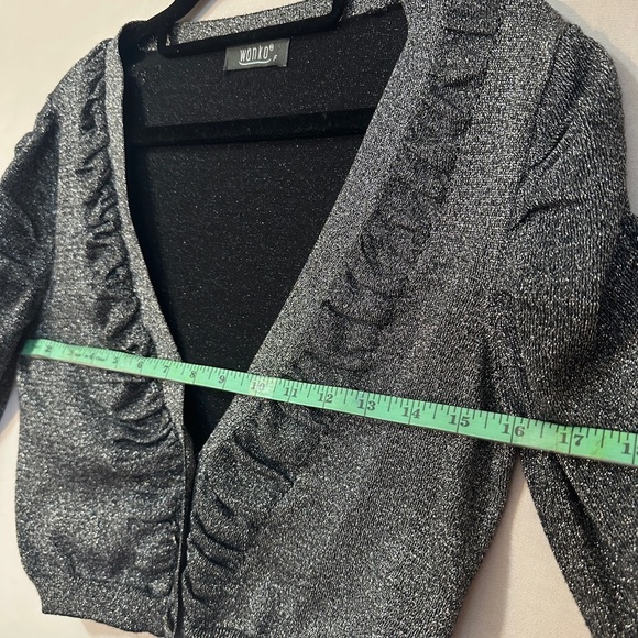 Gray Sequin Ruched Puff Sleeve Blouse fit (S/M) - Picture 6 of 9